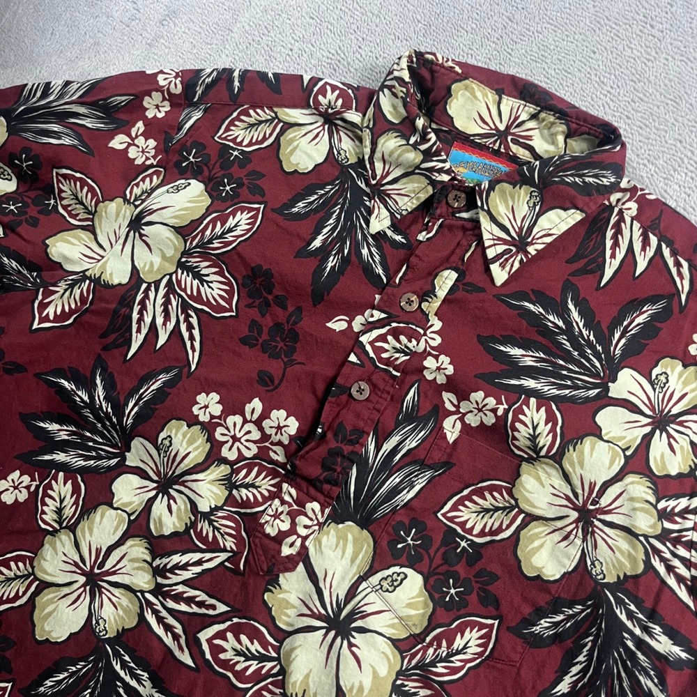 Reyn Spooner Joe Kealohas Mens Small Burgundy Hibiscus Floral Cotton Shirt Korea